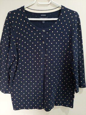 Tommy Hilfiger Women's Size L Blue Polka Dot Cardigan 100% Pima Cotton